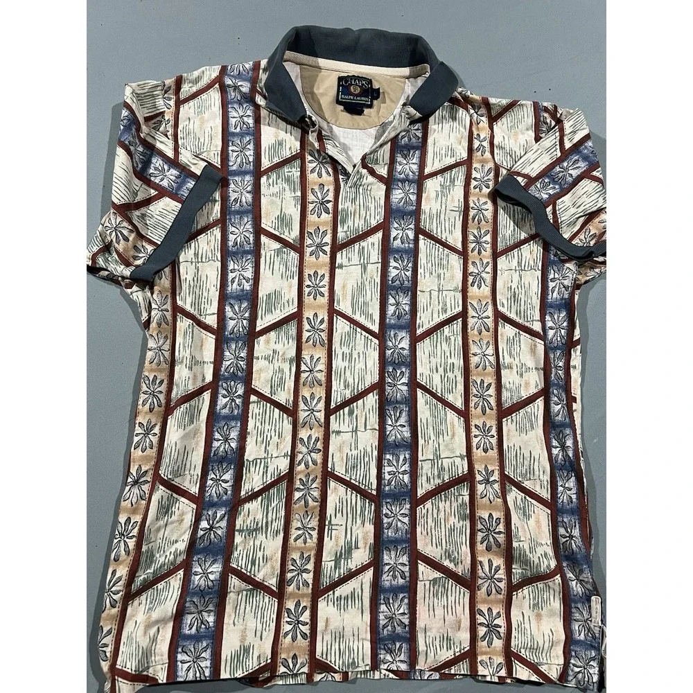 Vintage‎ Chaps Ralph Lauren Polo Shirt Colorful Flower Tropical Size Large